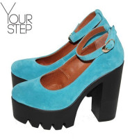 Туфли на высокой подошве бирюзового цвета с ремешком Арт. 18-8/11R