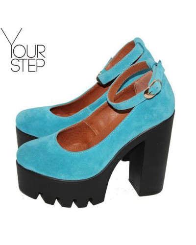 Туфли на высокой подошве бирюзового цвета с ремешком Арт. 18-8/11R