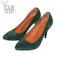 Туфлі-човники з темно-зеленої замші Арт. 35-1