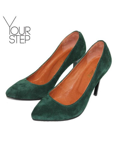 Туфлі-човники з темно-зеленої замші Арт. 35-1