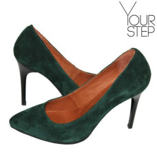 Туфлі-човники з темно-зеленої замші Арт. 35-1