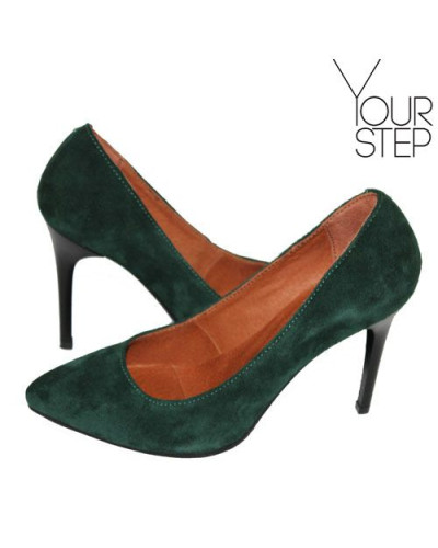 Туфлі-човники з темно-зеленої замші Арт. 35-1