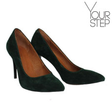 Туфлі-човники з темно-зеленої замші Арт. 35-1