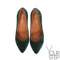 Туфлі-човники з темно-зеленої замші Арт. 35-1