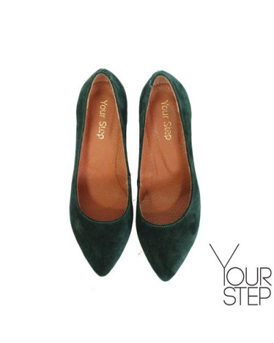 Туфлі-човники з темно-зеленої замші Арт. 35-1