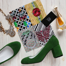 Туфли из ярко-зеленой замши на низком каблуке Арт. 605-4/45Ок