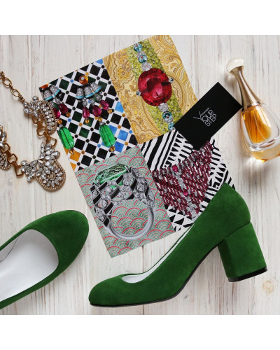 Туфли из ярко-зеленой замши на низком каблуке Арт. 605-4/45Ок