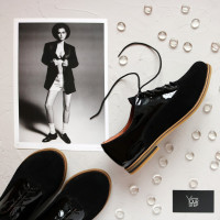 Туфли на низком ходу из замши и лаковой кожи черного цвета Арт. 05-6