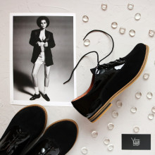 Туфли на низком ходу из замши и лаковой кожи черного цвета Арт. 05-6