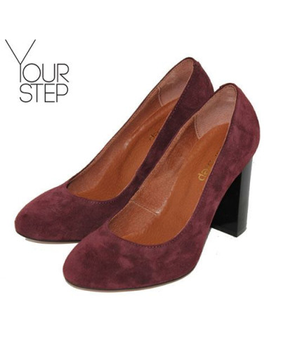 Туфли на устойчивом каблуке из бордовой замши Арт. 95-1/34