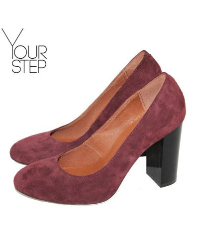 Туфли на устойчивом каблуке из бордовой замши Арт. 95-1/34
