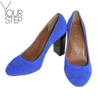 Туфли на устойчивом каблуке из ярко-синей замши Арт. 95-1/34