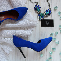 Туфлі-човники з яскраво-синього велюру Арт. 35-5