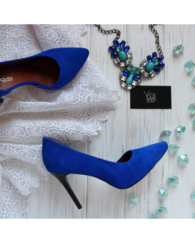 Туфлі-човники з яскраво-синього велюру Арт. 35-5