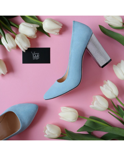 Туфлі-човники з блакитної замші Арт. 35-1/42 Serebro