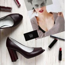 Туфли из бордовой кожи с лаковым каблуком Арт. 95-4/44ОК