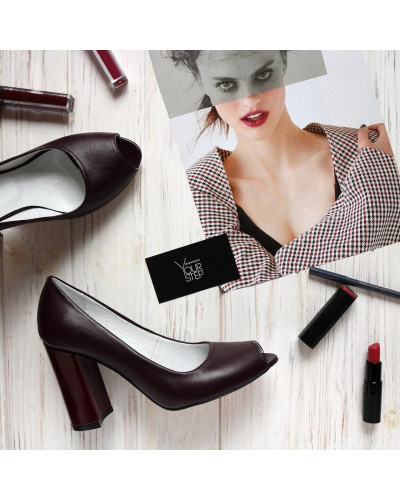 Туфли из бордовой кожи с лаковым каблуком Арт. 95-4/44ОК