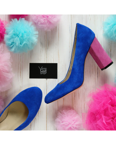 Туфли ярко-синего цвета с розовым каблуком Арт. 95-1/44Ок