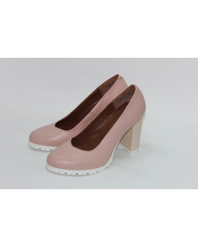 Туфли на устойчивом каблуке из кожи цвета пудры Арт. 95-1Т