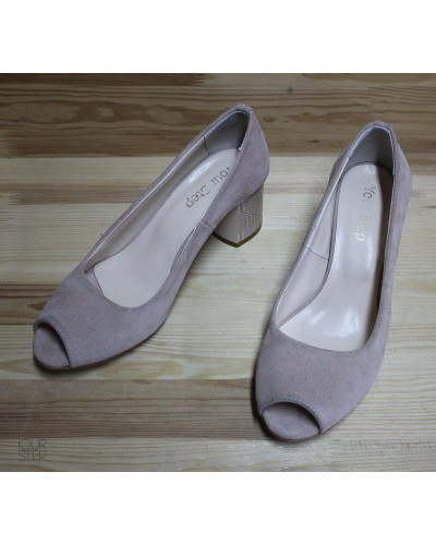 Туфли из замши цвета персик на низком каблуке Арт. 605-3/45