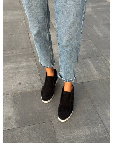 Женские замшевые лоферы в черном цвете (Арт. 156-4)