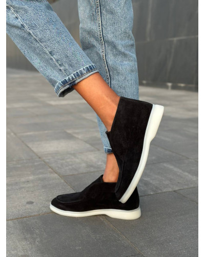 Женские замшевые лоферы в черном цвете (Арт. 156-4)