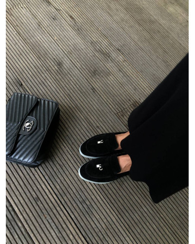 Женские черные лоферы из натуральной замши на светлой подошве Your Step Арт. 156-6