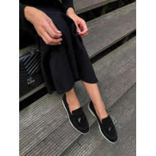 Чорні замшеві лофери на світлій підошві Арт. 156-6