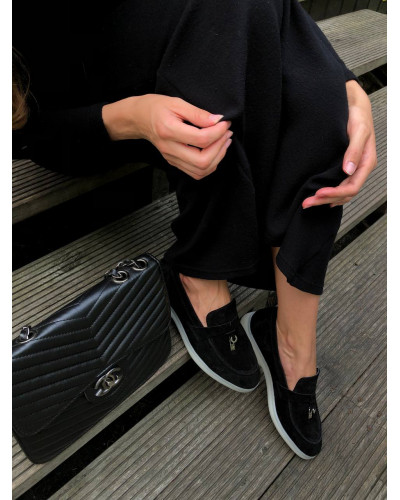 Женские черные лоферы из натуральной замши на светлой подошве Your Step Арт. 156-6