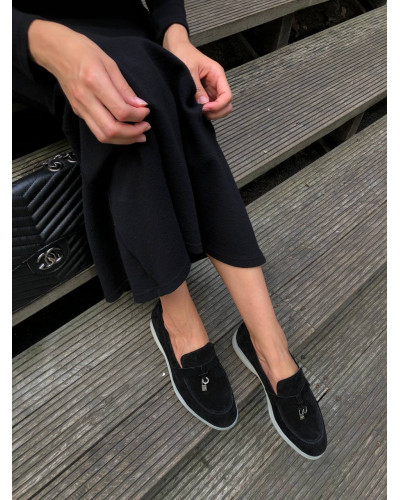 Женские черные лоферы из натуральной замши на светлой подошве Your Step Арт. 156-6