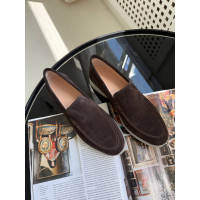 Шоколадные замшевые лоферы на тонкой подошве Арт. 156-10