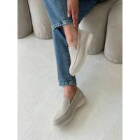 Бежевые замшевые лоферы с декоративным швом Арт. 156-10