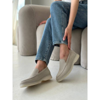 Бежевые замшевые лоферы с декоративным швом Арт. 156-10