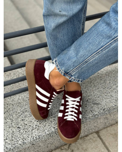 Бордові замшеві кеди зі шнурівкою — стиль і комфорт у кожному кроці (Арт. 15-15)
