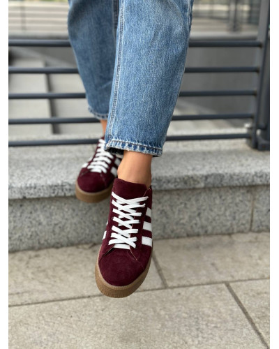 Бордові замшеві кеди зі шнурівкою — стиль і комфорт у кожному кроці (Арт. 15-15)