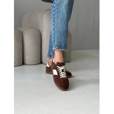 Жіночі замшеві кеди в трендовому шоколадному відтінку із смужками Арт 15-12/21918(1П)