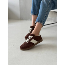 Жіночі замшеві кеди в трендовому шоколадному відтінку із смужками Арт 15-12/21918(1П)