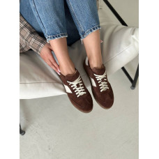 Жіночі замшеві кеди в трендовому шоколадному відтінку із смужками Арт 15-12/21918(1П)