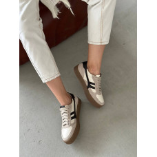 Женские бежевые комбинированные кеды с шоколадными вставками – стильный выбор для вашего гардероба (Арт. 15-17)