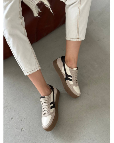 Жіночі бежеві комбіновані кеди із шоколадними вставками (Арт. 15-17)​