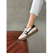 Женские бежевые комбинированные кеды с шоколадными вставками – стильный выбор для вашего гардероба (Арт. 15-17)