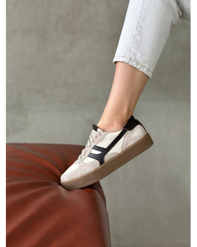 Жіночі бежеві комбіновані кеди із шоколадними вставками (Арт. 15-17)​