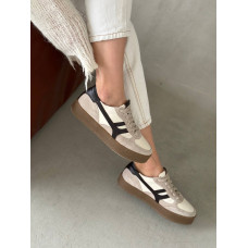 Женские бежевые комбинированные кеды с шоколадными вставками – стильный выбор для вашего гардероба (Арт. 15-17)