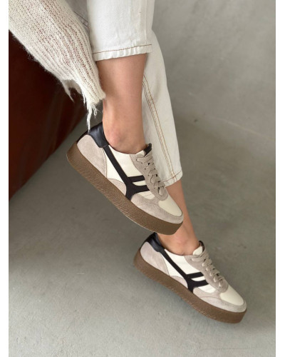 Жіночі бежеві комбіновані кеди із шоколадними вставками (Арт. 15-17)​