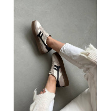 Женские бежевые комбинированные кеды с шоколадными вставками – стильный выбор для вашего гардероба (Арт. 15-17)