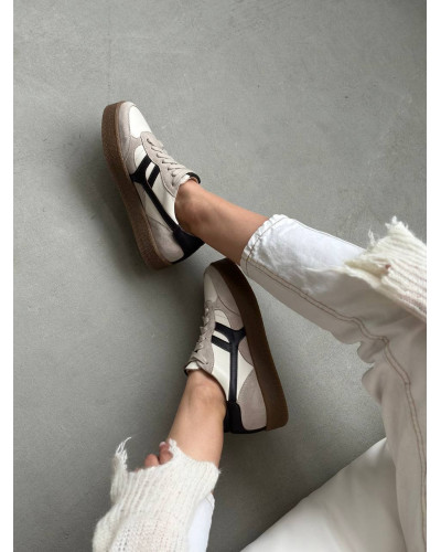 Жіночі бежеві комбіновані кеди із шоколадними вставками (Арт. 15-17)​