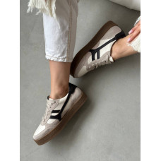 Женские бежевые комбинированные кеды с шоколадными вставками – стильный выбор для вашего гардероба (Арт. 15-17)