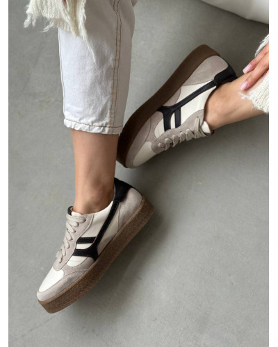 Жіночі бежеві комбіновані кеди із шоколадними вставками (Арт. 15-17)​