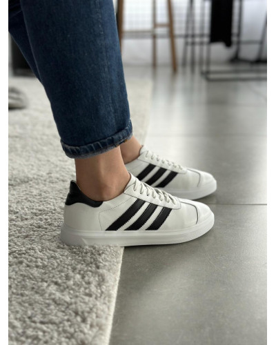 Белые кожаные кеды с полосками – элегантность и комфорт в каждом шагу! Ст. 15-10-0136