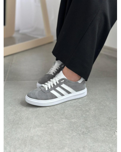 Сірі замшеві кеди з білими шнурівками — ваш ідеальний вибір (Арт. 15-10-0136)